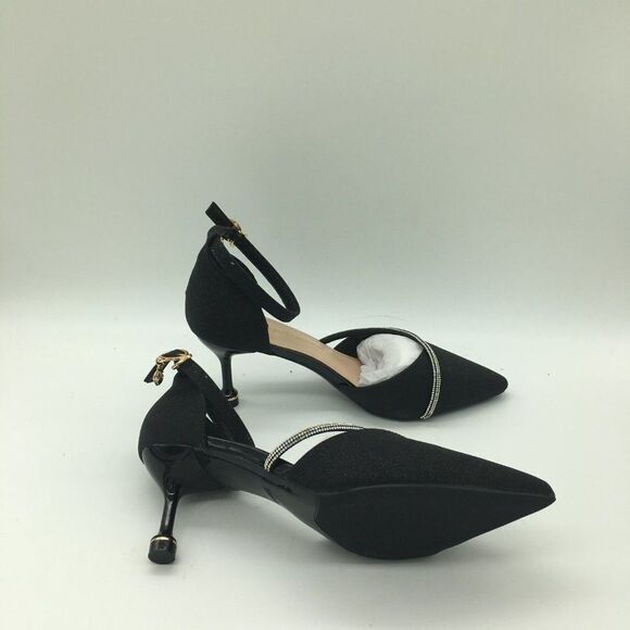 Eastanna Fashion Pointed Toe Ankle Strap Kitten Heel Pumps With Rhinestones - Picture 6 of 10